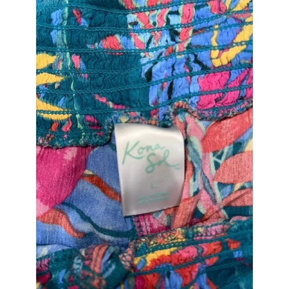 Kona Sol Women’s Multi Color Tropical beach Print Pants Large A005630 - Picture 3 of 8